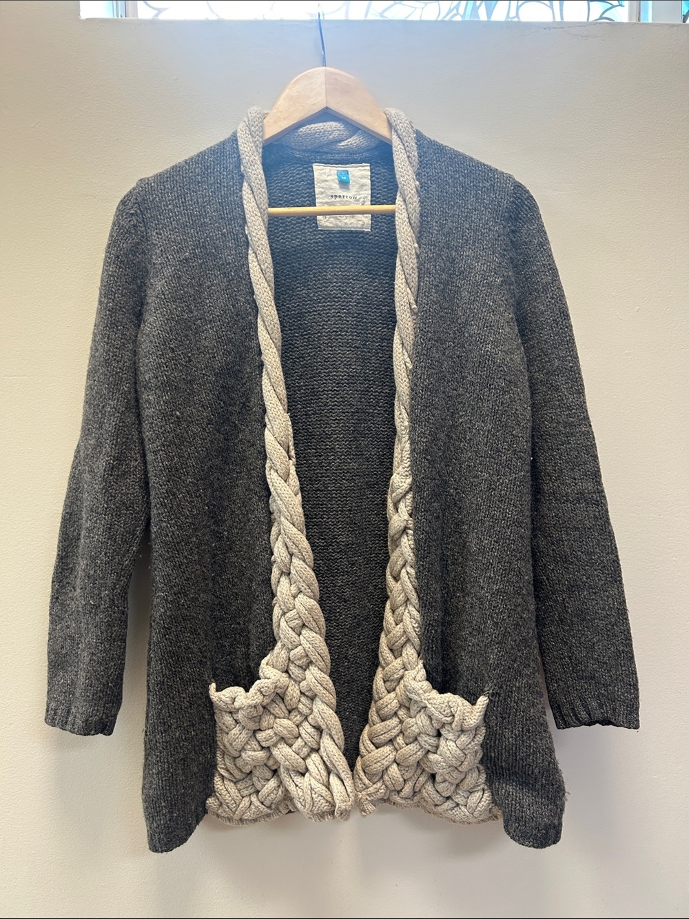 Anthropologie Cable Trim Open-Front Women's Sweater Cardigan - Gray/Brown